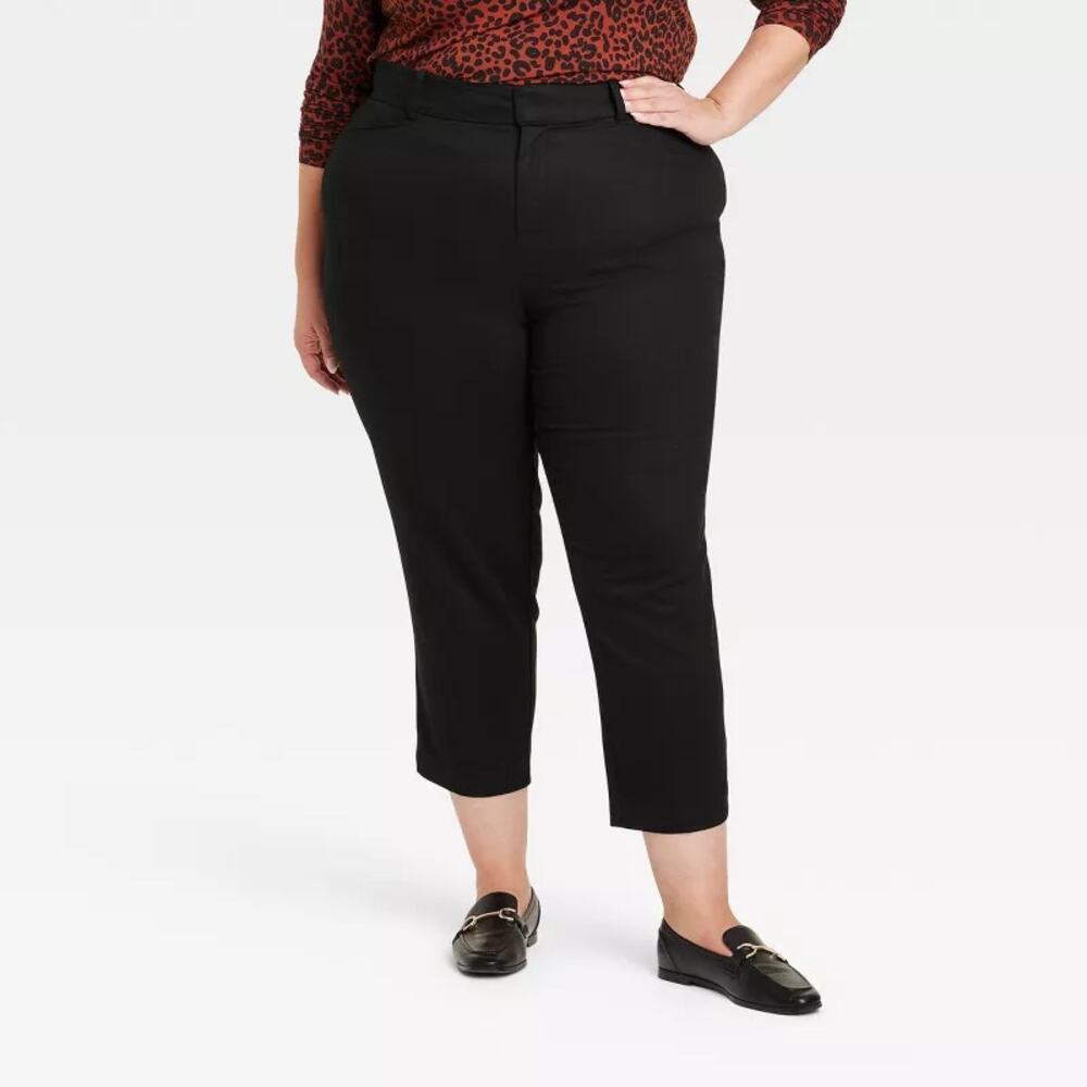 AVA & VIV Pants High Rise Tapered Leg Flat Front Stretch Black Womens Size 20W